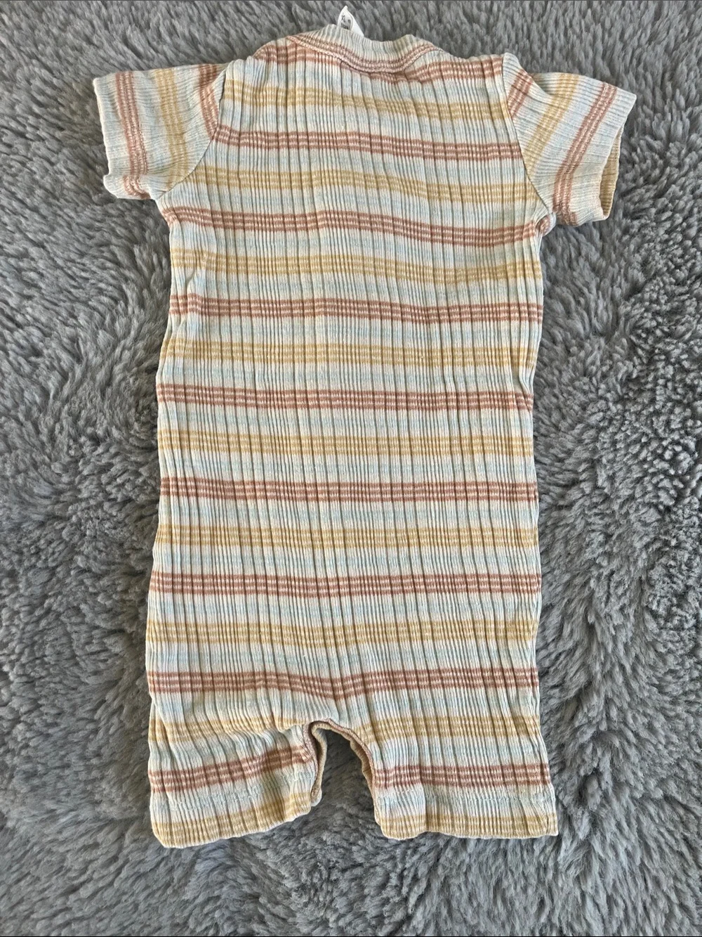 kate quinn Cream, Rust & Yellow Striped Ribbed Baby One-Piece Romper Sz 0/3M